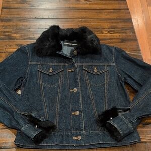 Adrienne Landau Rabbit Fur trim Jean Jacket